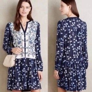 Tiny Semele Shirt Dress Womens MP Blue Embroidered Boho Chic Bloomcore Floral‎